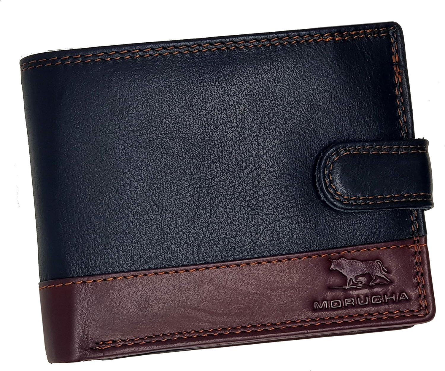 MORUCHA Mens RFID Blocking Real Soft Leather Passcase Wallet with Gift Box M75 BlackBrown