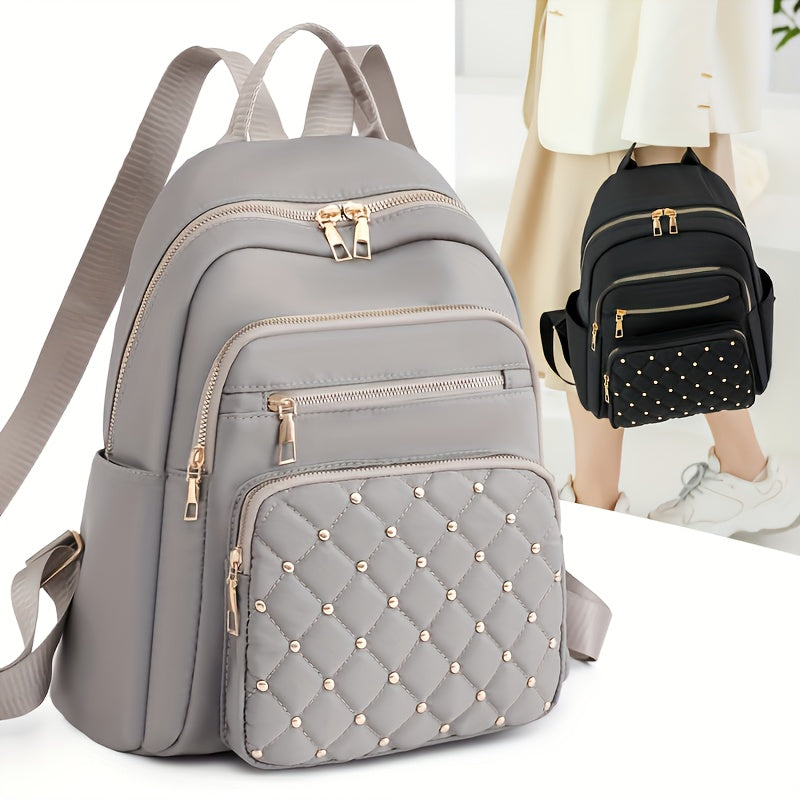 Casual Rivets Decor Womens Backpack Argyle Pattern Ravel Storage Daypack AllMatch Nylon Rucksack
