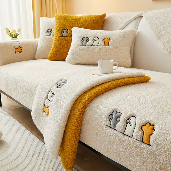 1pc Plush Sherpa Sofa Slipcover  Dog Friendly Couch Cover with NonSlip Protection for Bedroom Office and Living Room  Furniture Protector for Home Decor