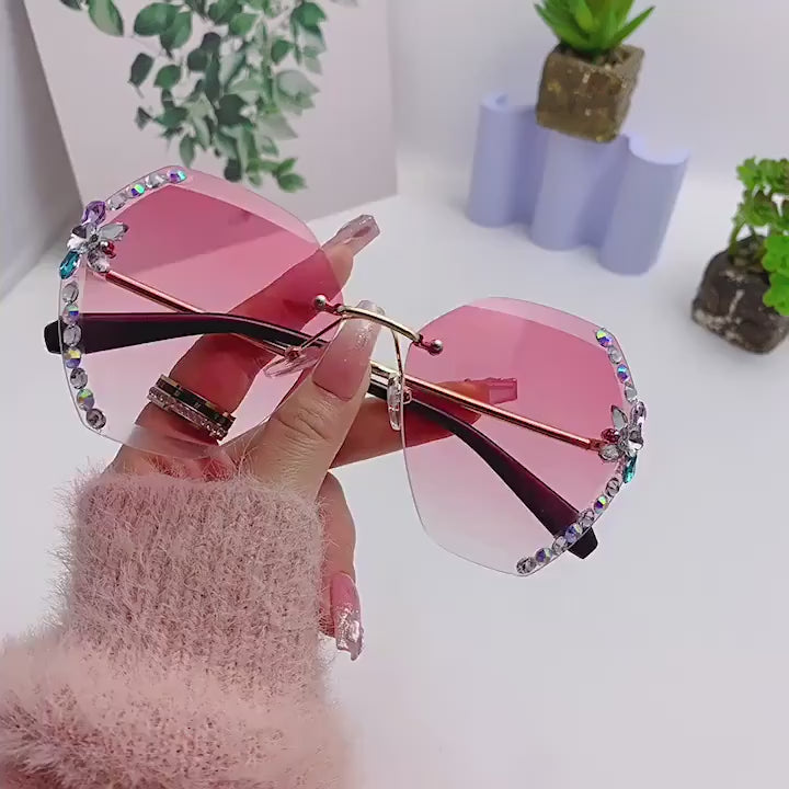 Rimless Rhinestone Sunglasses