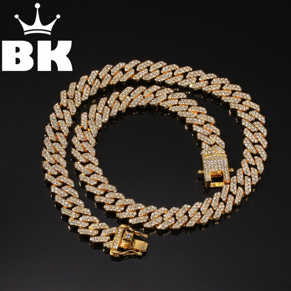 THE BLING KING 12mm 2 Row Cuban Chain Necklace For Men Alloy Link Rhinestones Iced Out Pink Fashion Hiphop Jewelry Gift Friend