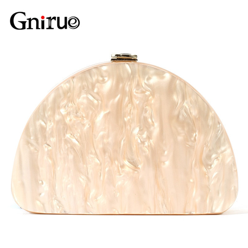 New Fashion Semicircle Wallet Women Messenger Acrylic Beige Solid Dinner Handbags Woman Evening Bags Trendy Party Clutch Purse