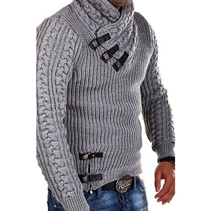 Autumn And Winter Men's Twisted Thick Knitted Pullover Jacket Lapel European And American Loose Warm Clothes