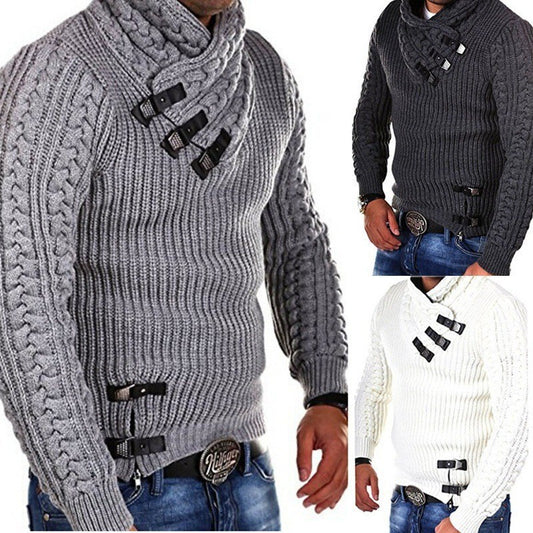 Autumn And Winter Men's Twisted Thick Knitted Pullover Jacket Lapel European And American Loose Warm Clothes