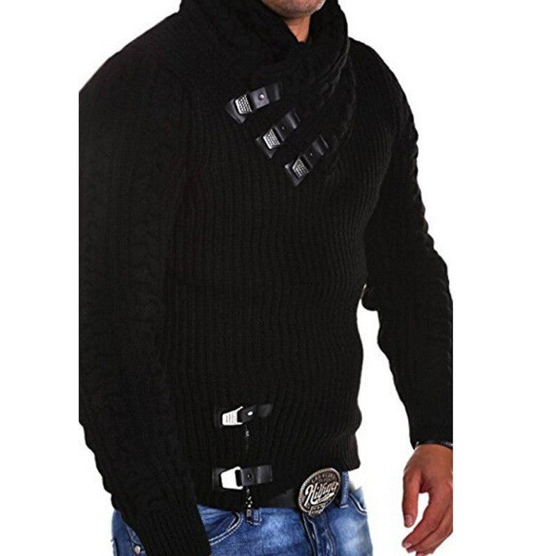 Autumn And Winter Men's Twisted Thick Knitted Pullover Jacket Lapel European And American Loose Warm Clothes