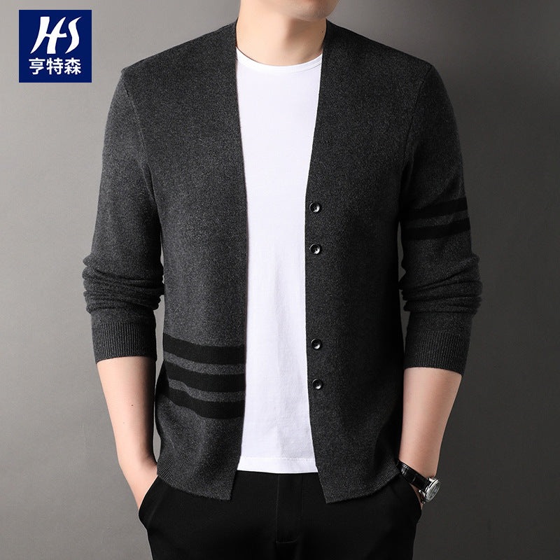 2023 Autumn New Men's Knitted Cardigan Youth Korean Style Casual V-Neck Trendy Brand Sweater Jacket Men's Dropshipping