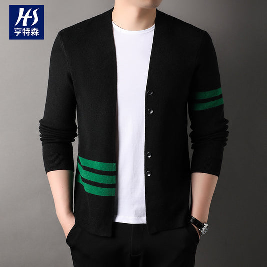 2023 Autumn New Men's Knitted Cardigan Youth Korean Style Casual V-Neck Trendy Brand Sweater Jacket Men's Dropshipping