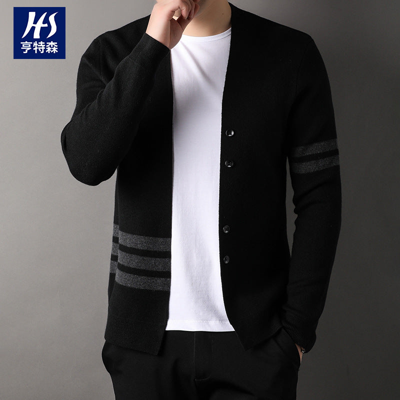 2023 Autumn New Men's Knitted Cardigan Youth Korean Style Casual V-Neck Trendy Brand Sweater Jacket Men's Dropshipping