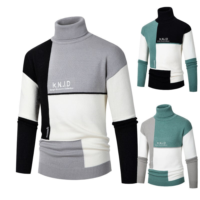 Amazon AliExpress Autumn And Winter New Men's Turtleneck Sweater Fashion Trend Square Korean Style Simple Top For Men
