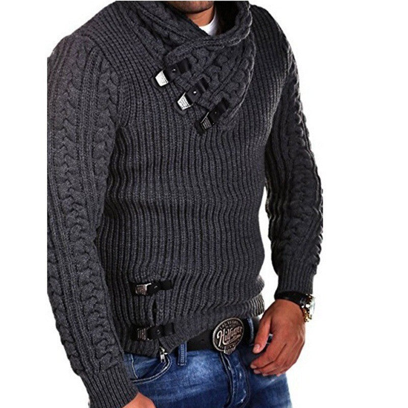 Autumn And Winter Men's Twisted Thick Knitted Pullover Jacket Lapel European And American Loose Warm Clothes