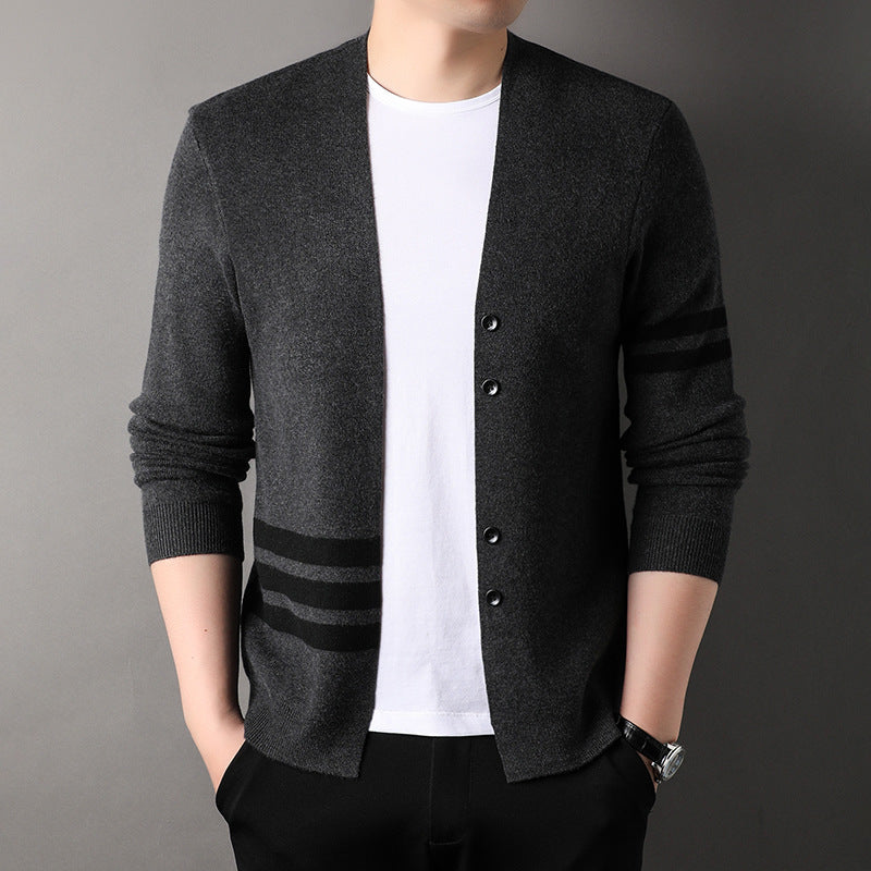2023 Autumn New Men's Knitted Cardigan Youth Korean Style Casual V-Neck Trendy Brand Sweater Jacket Men's Dropshipping